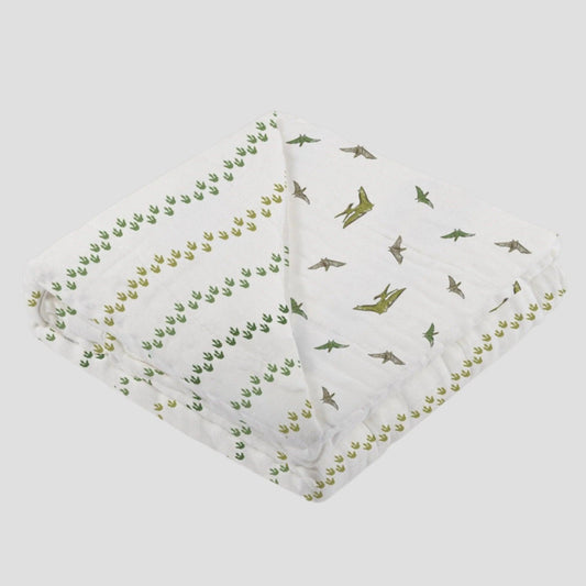 Dino Feet and Pteranodon Cotton Muslin NewcastleBlanket - Modern Nest