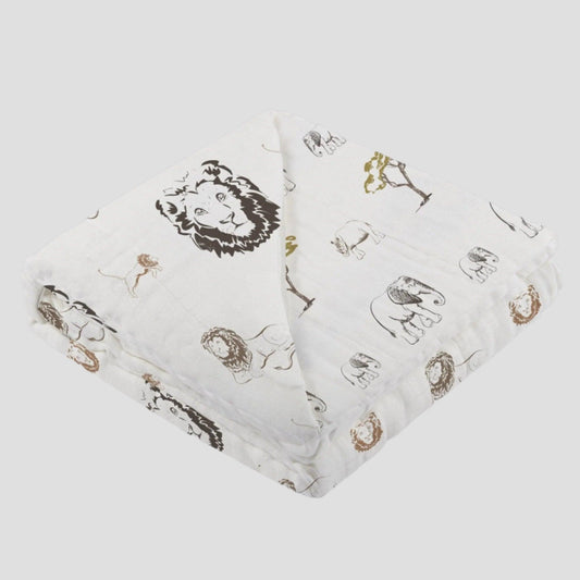 Hear Me Roar Lion and Rhinos and Elephants Bamboo Newcastle Blanket - Modern Nest